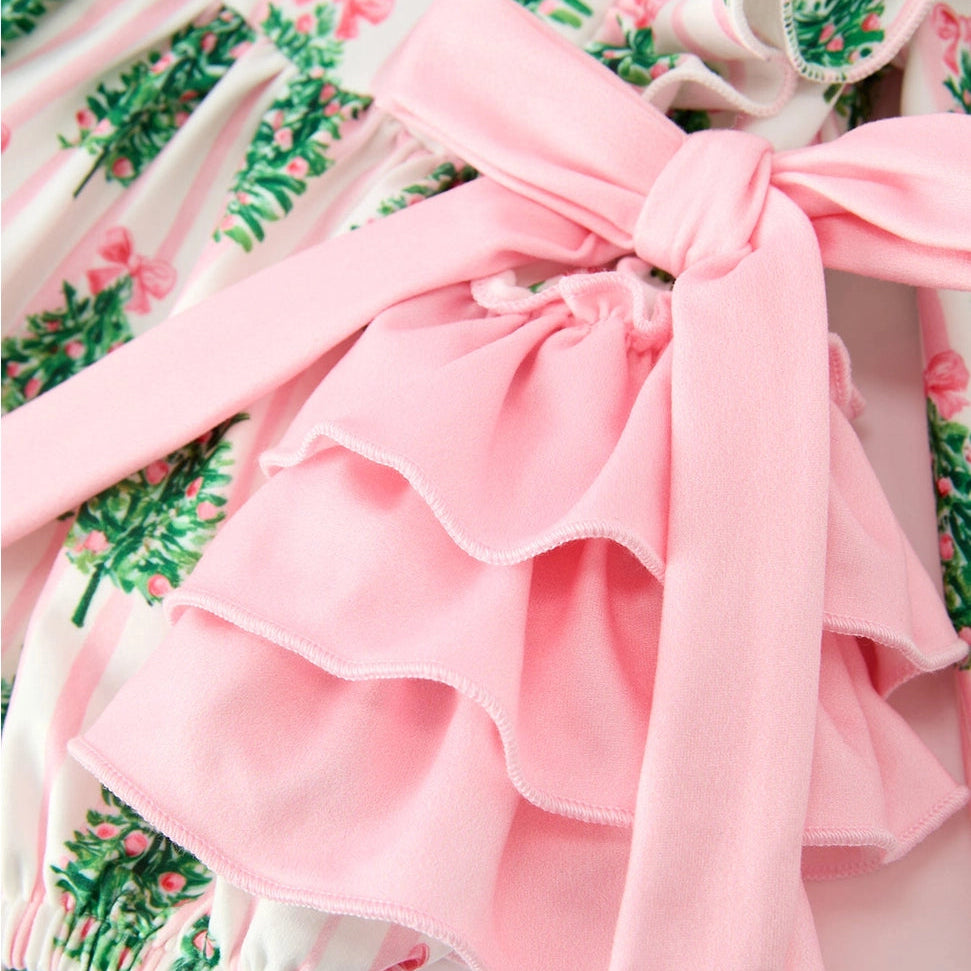 Christmas Tree Ruffle Bow Romper