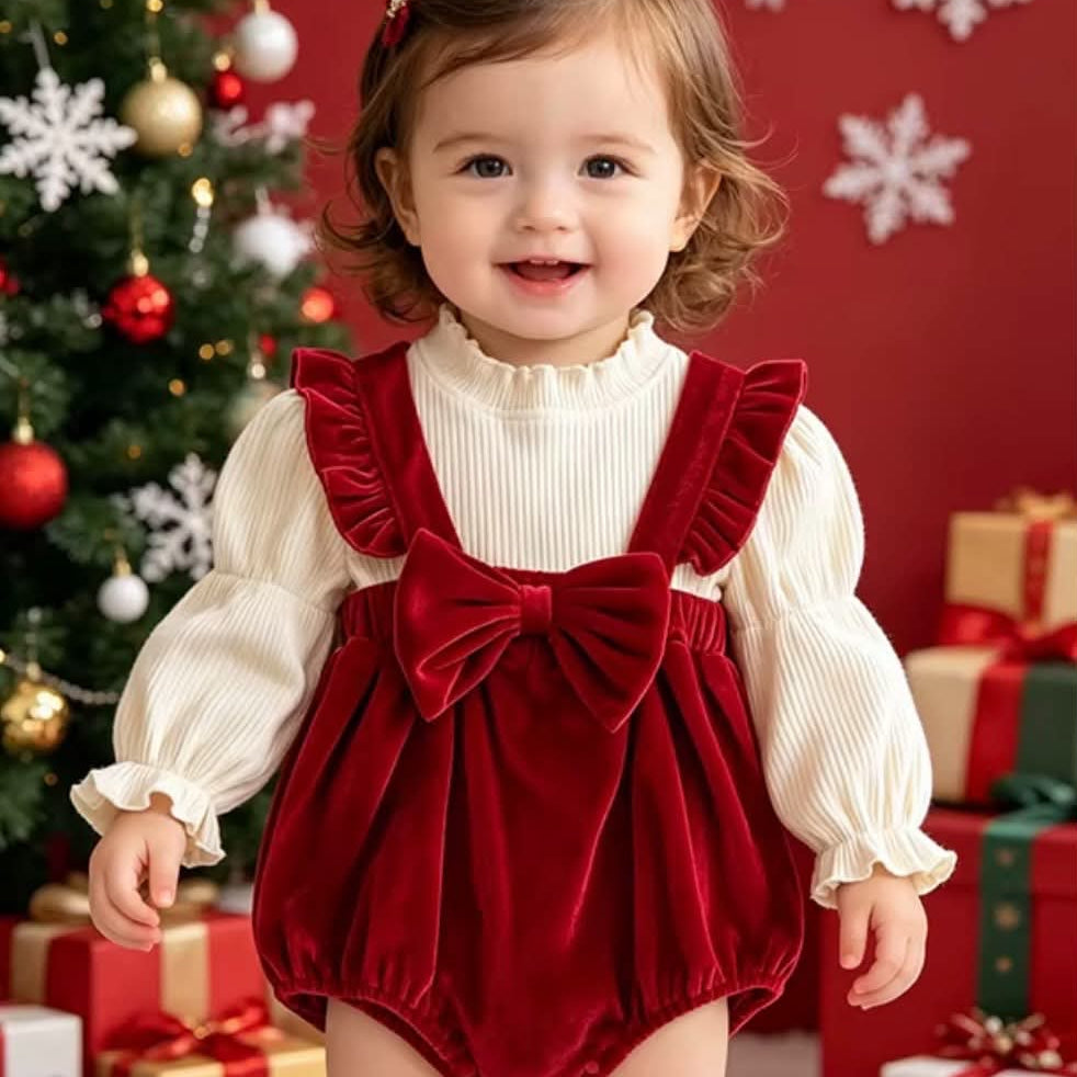 Velvet Bow Overall Romper