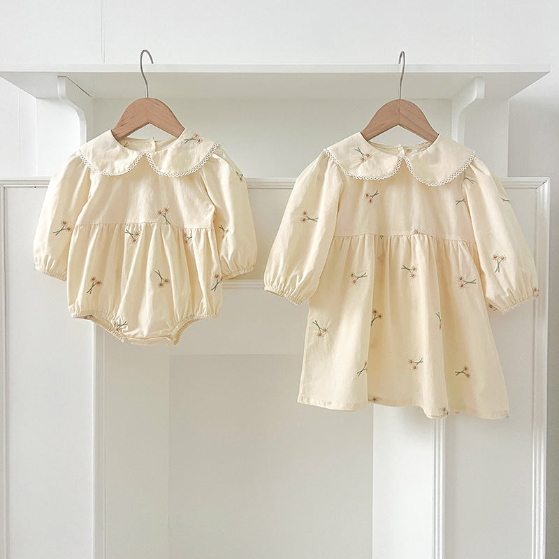 Long Sleeve Embroidered Daisies Dress