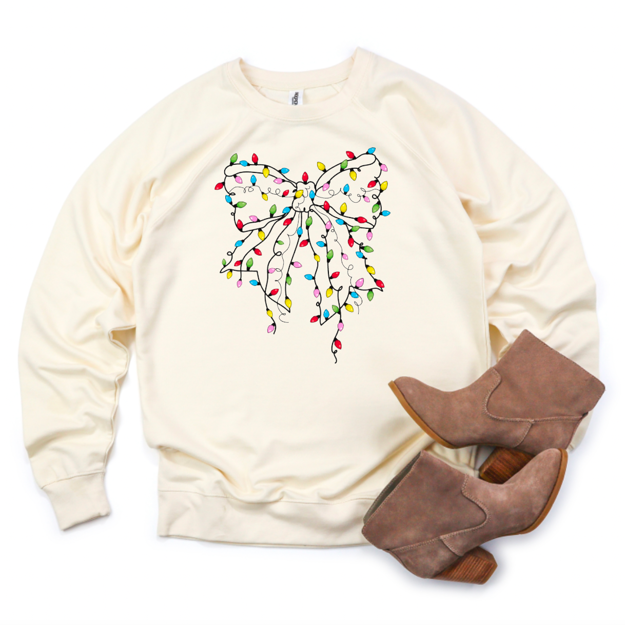 Christmas Lights Bow Crewneck Sweatshirt