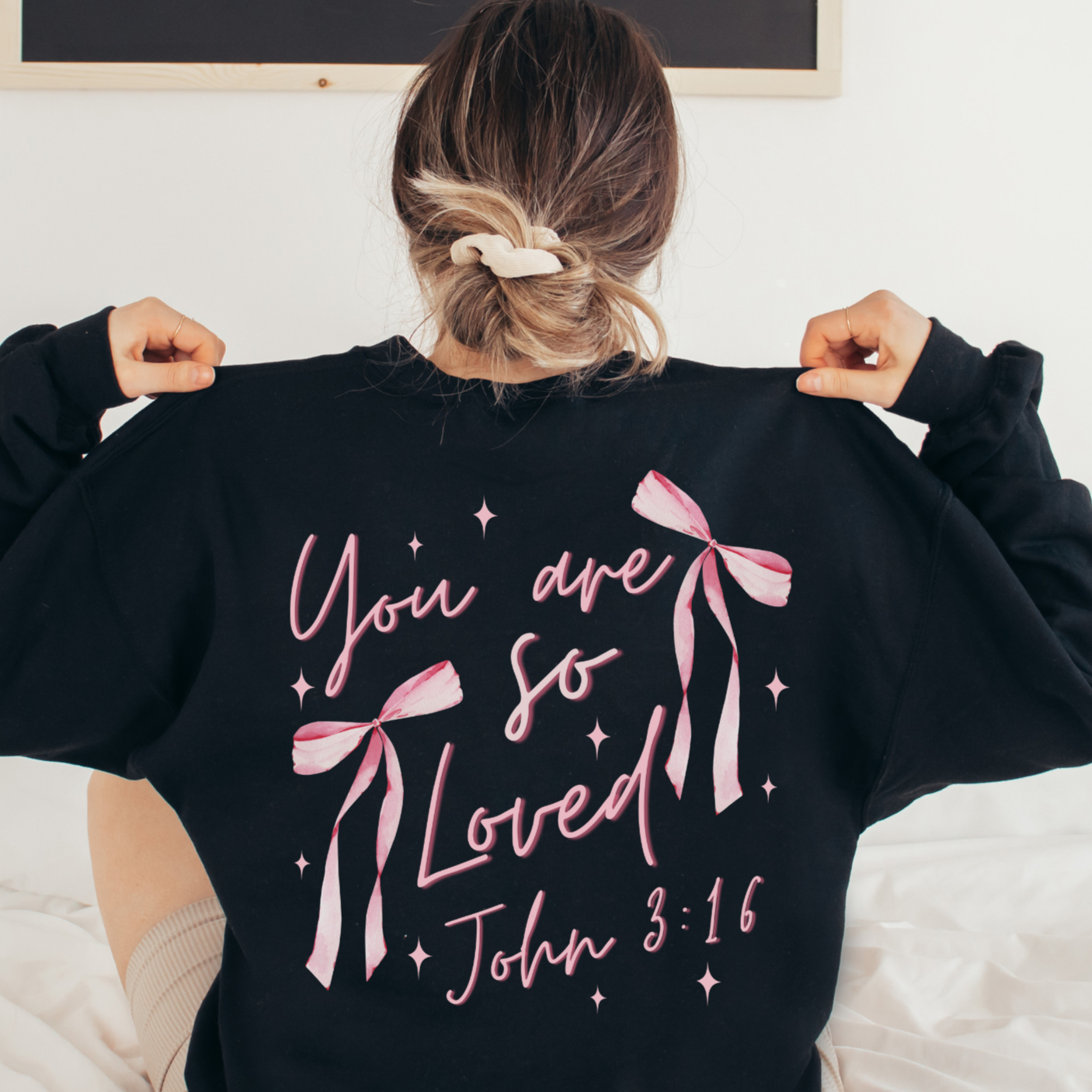 You Are So Loved Coquette Bow Faith Crewneck Sweatshirt