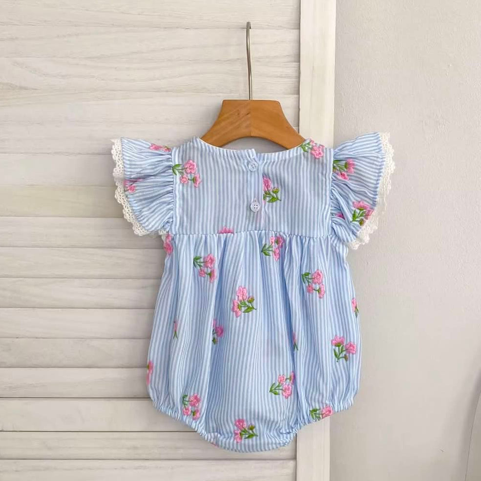 Seersucker Floral Ruffle Romper