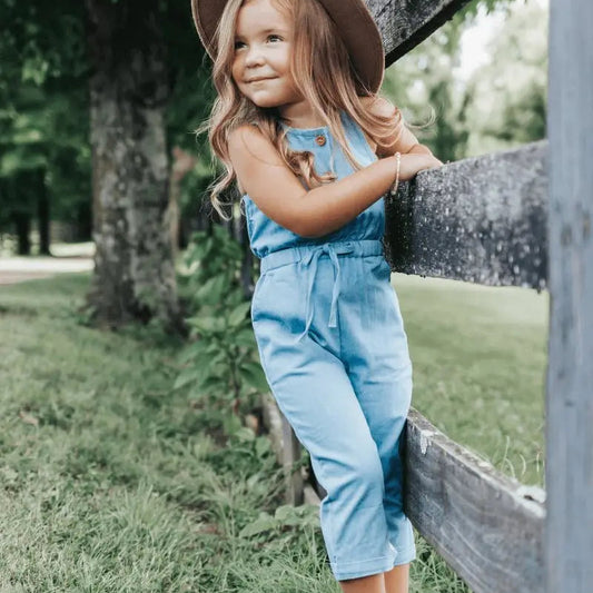 Light Wash Denim Button Girls Jumper