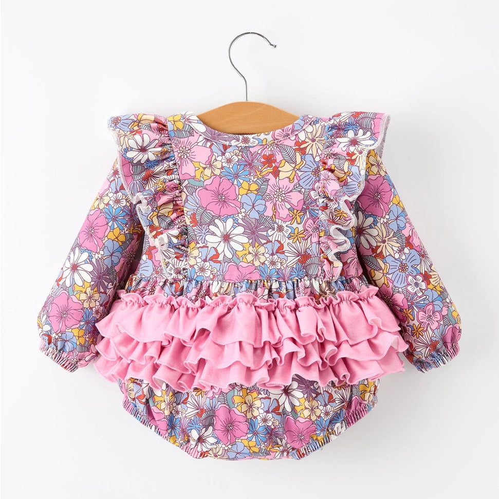 Vintage Floral Ruffle Bow Romper