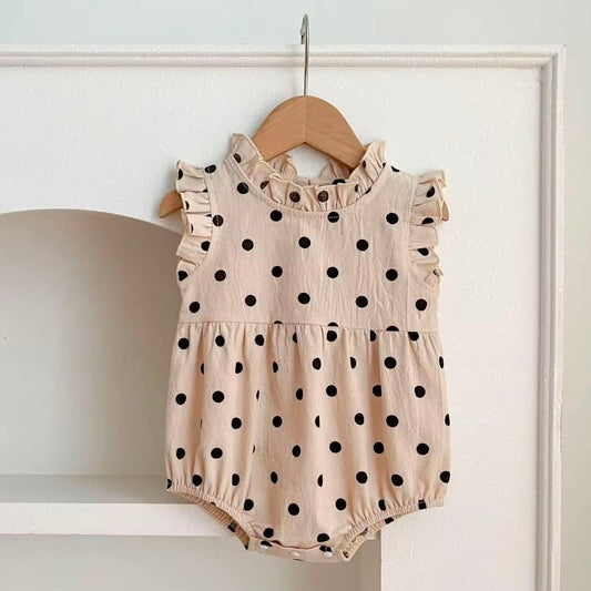 Polka Dot Sleeveless Ruffle Romper