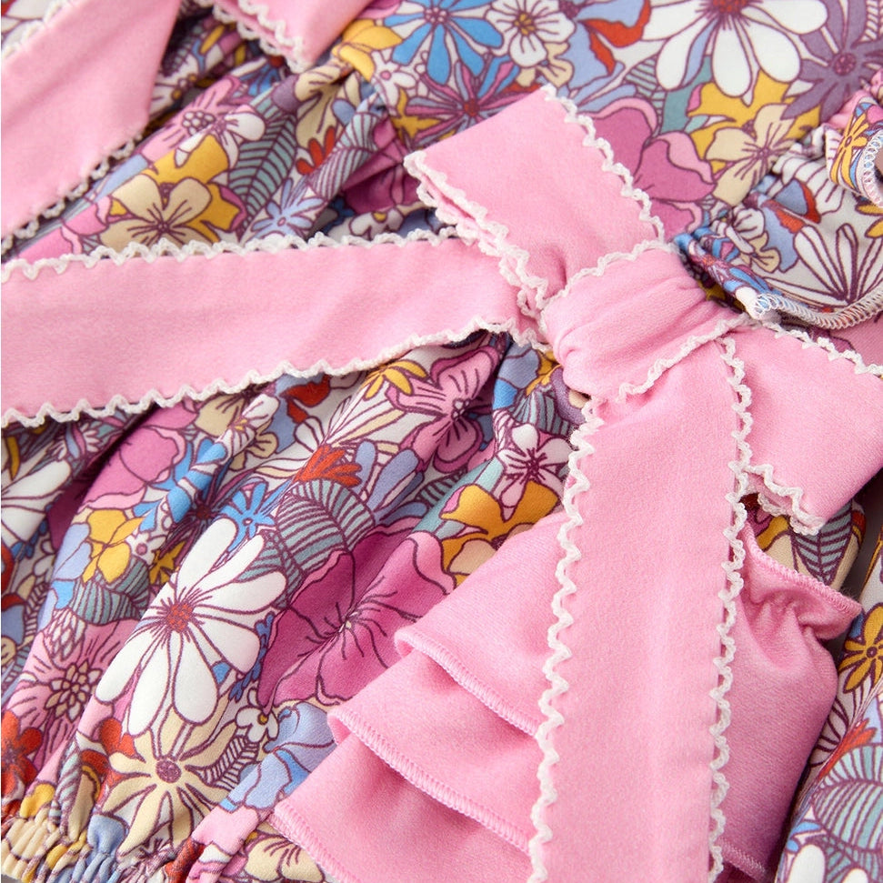 Vintage Floral Ruffle Bow Romper