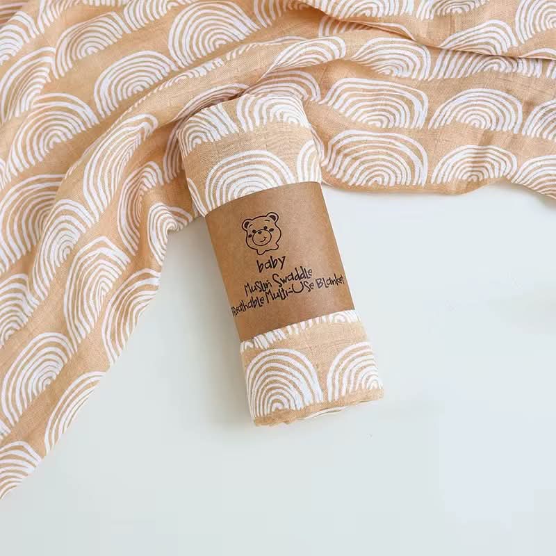 Neutral Rainbows Muslin Baby Blanket