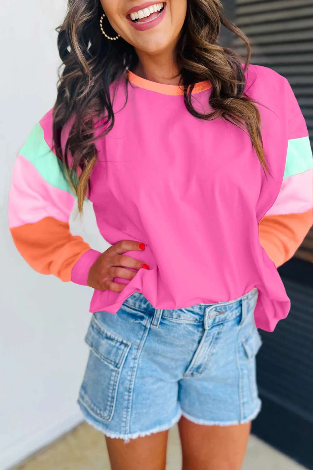 Lightweight Color Block Long Sleeve - Pink