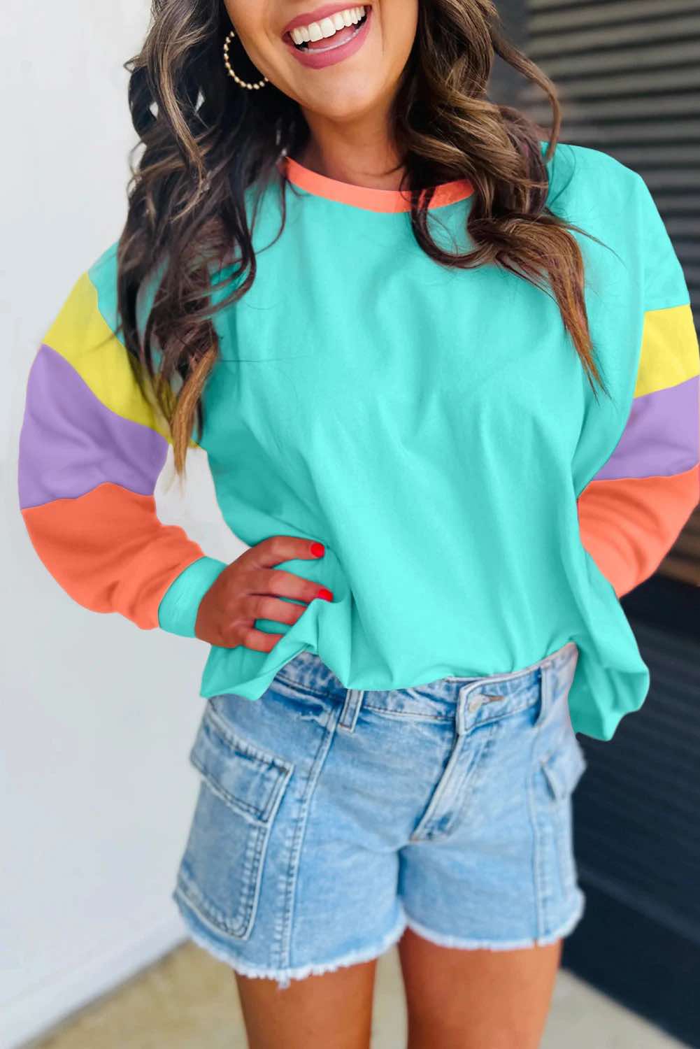 Lightweight Color Block Long Sleeve - Mint