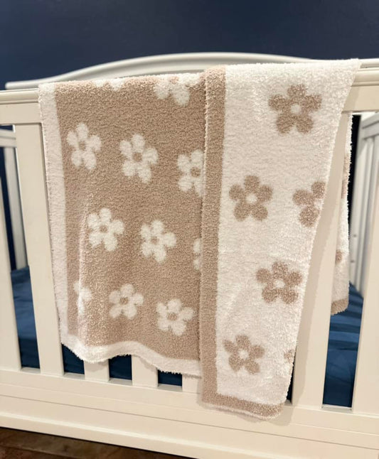 Beige Floral Knitted Plush Toddler Blanket