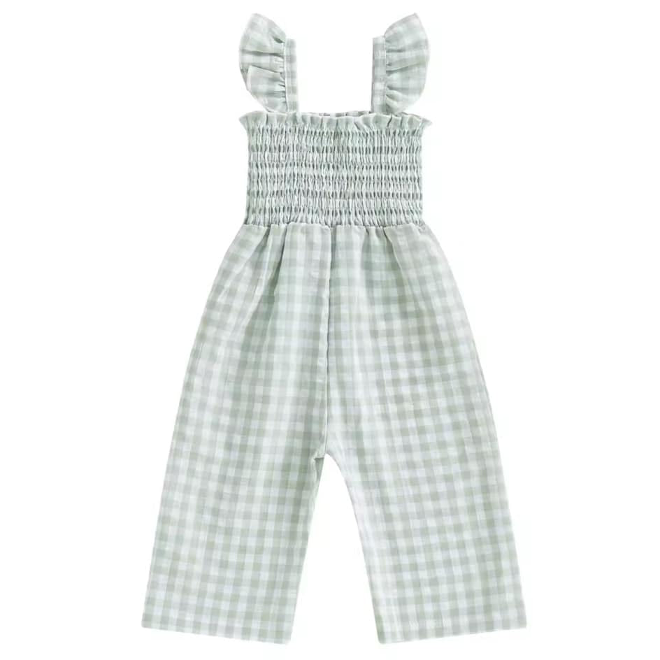Sage Plaid Wide Leg Romper