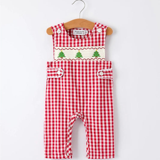 Christmas Tree Plaid Smocked Romper