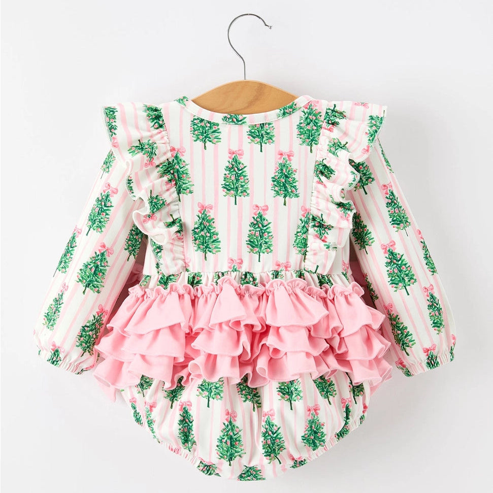 Christmas Tree Ruffle Bow Romper