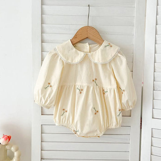 Long Sleeve Embroidered Daisies Romper
