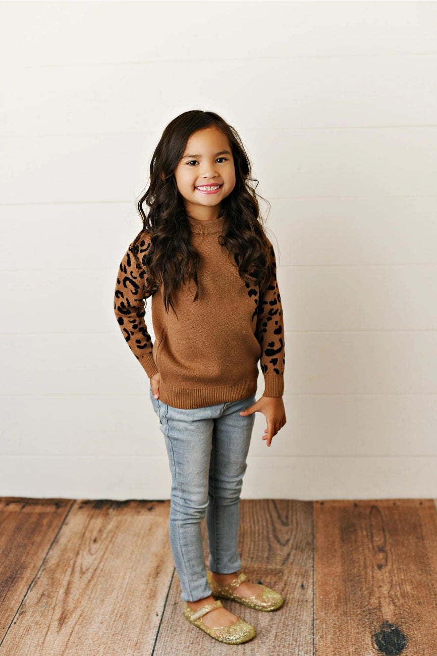 Leopard Crewneck Girls Sweater