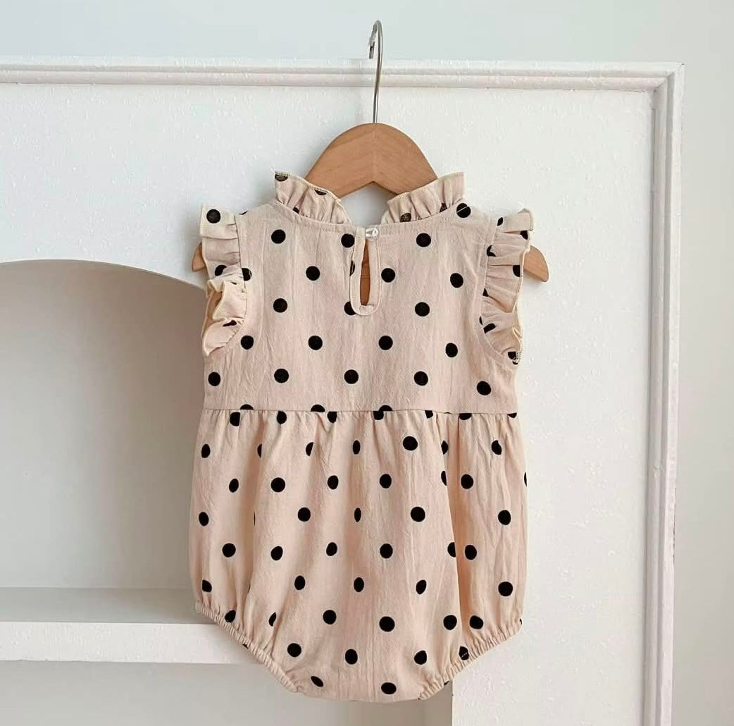 Polka Dot Sleeveless Ruffle Romper