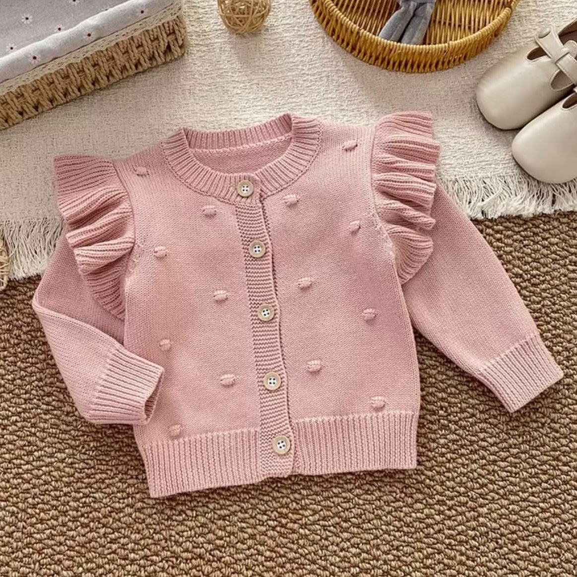 Pink Ruffle Bubble Knit Sweater