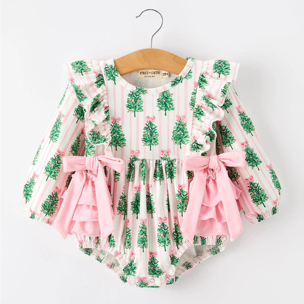 Christmas Tree Ruffle Bow Romper