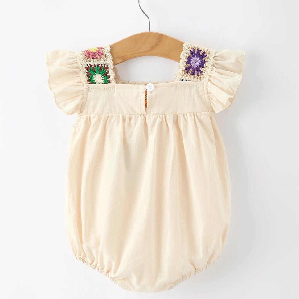 Crochet Square Neck Ruffle Romper