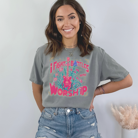 I Fight My Battles with Worship Faith Graphic Tee