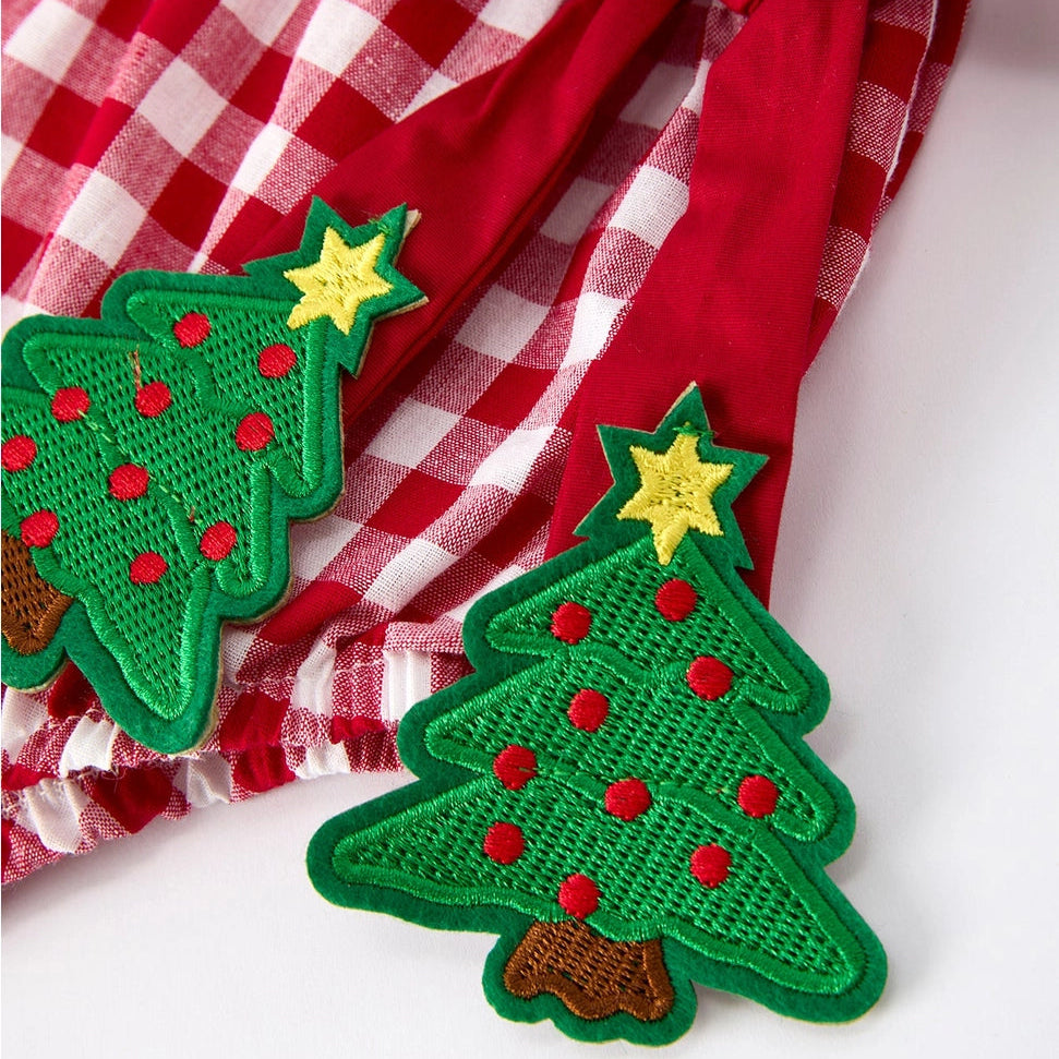 Christmas Tree Bow Plaid Romper
