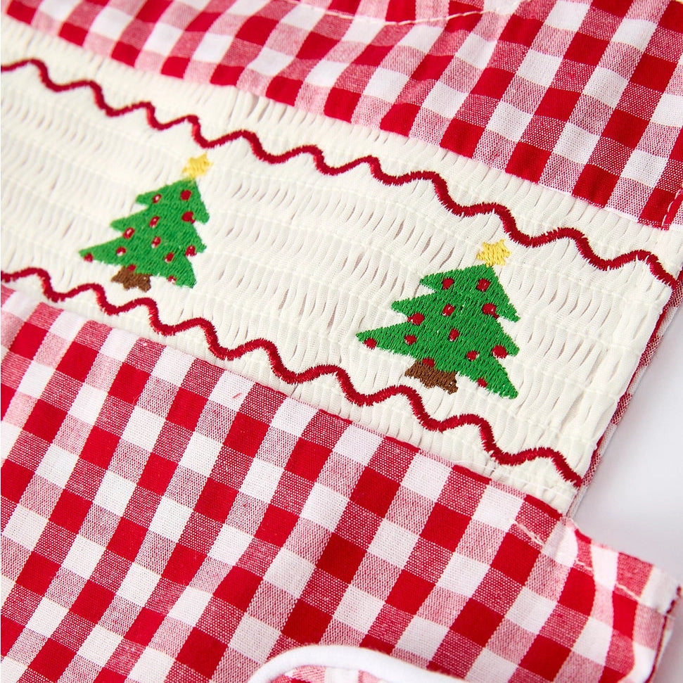 Christmas Tree Plaid Smocked Romper