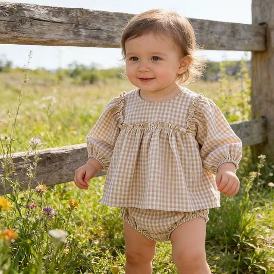 Long Sleeve Gingham Dress with Bloomers