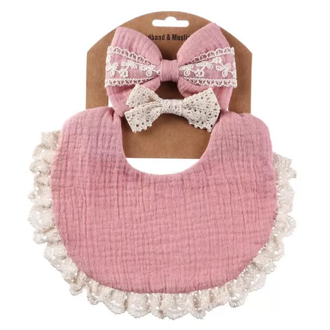 Rose Lace Bib/Bow Set
