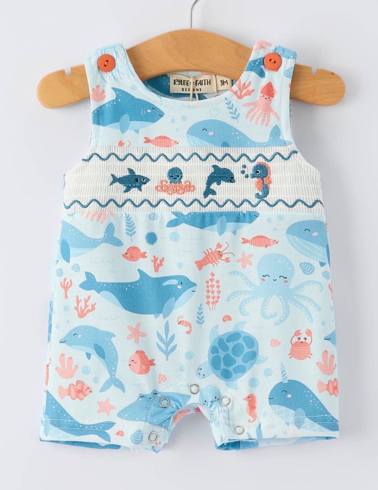 Ocean Animals Embroidered Smocked Romper