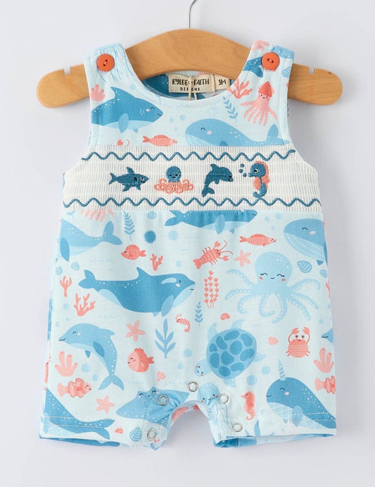 Ocean Animals Embroidered Smocked Romper