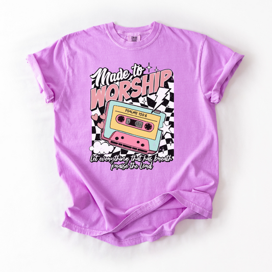 Retro Made to Worship Cassette Tape Faith Graphic Tee