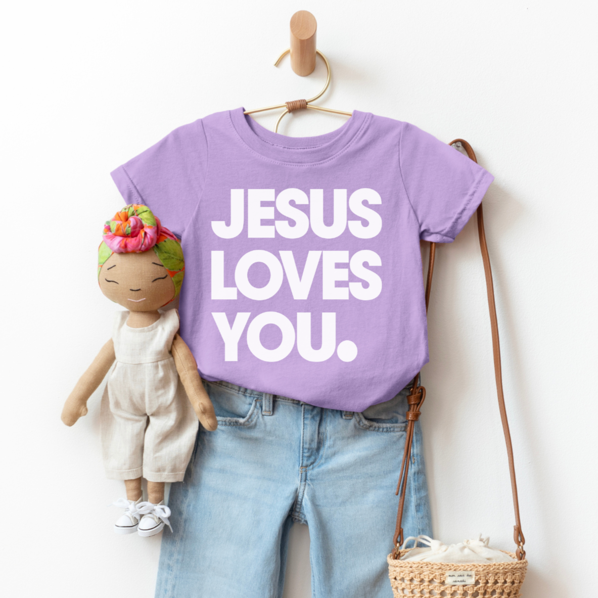 Lavender Jesus Loves You Youth Faith Graphic Tee