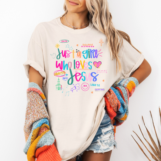 Just a Girl Who Loves Jesus Doodles Faith Graphic Tee