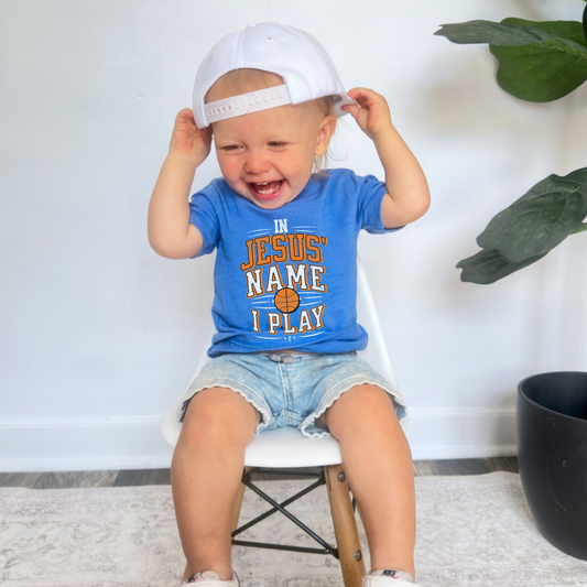 In Jesus' Name I Play Youth Faith Graphic Tee