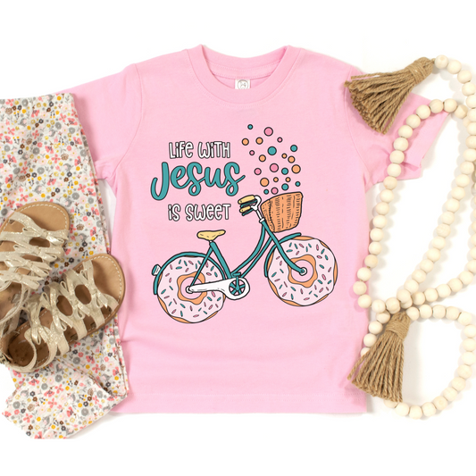 Life with Jesus is Sweet Donut Youth Faith Graphic Tee