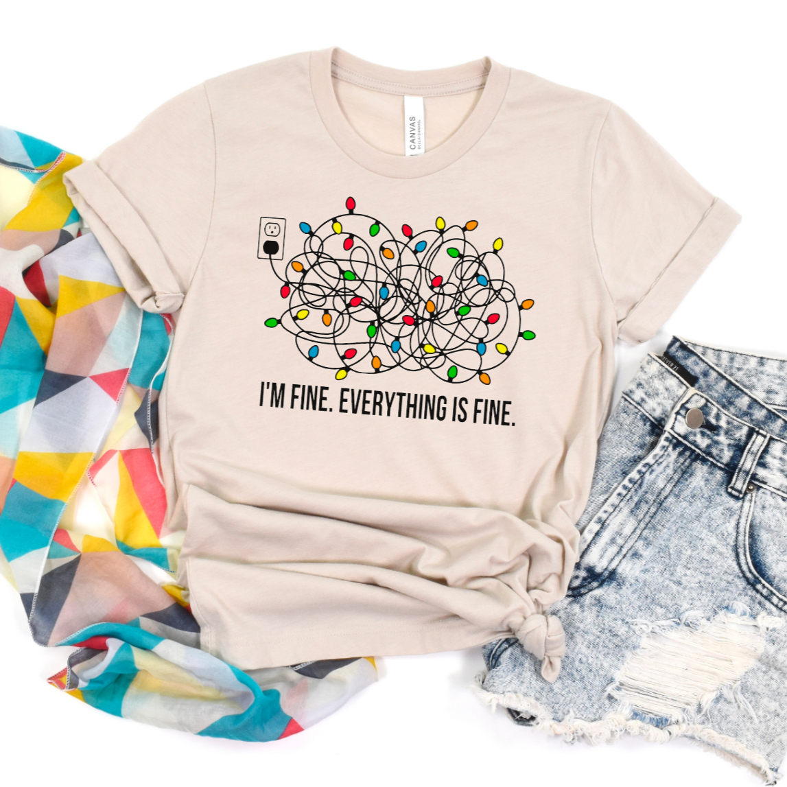 Everything is Fine Christmas Lights Graphic Tee