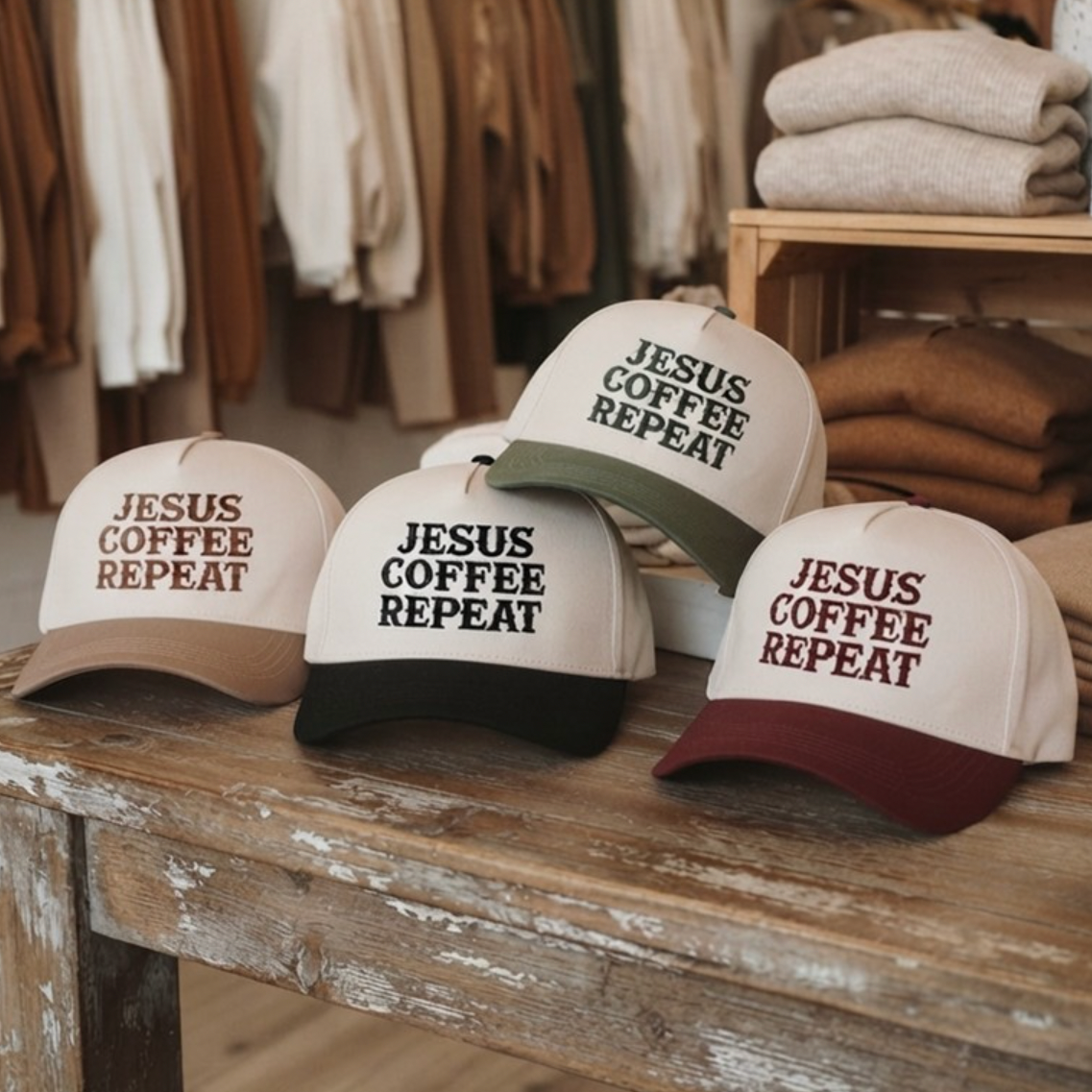Jesus Coffee Repeat Embroidered Canvas Hat
