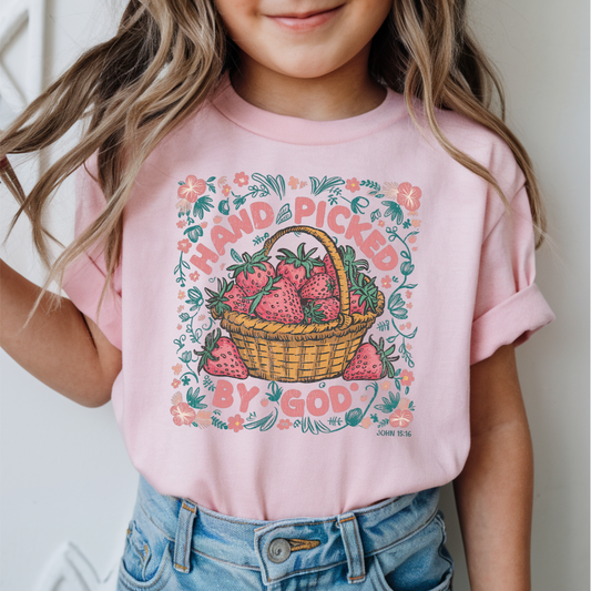 Handpicked by God Strawberries Youth Faith Graphic Tee