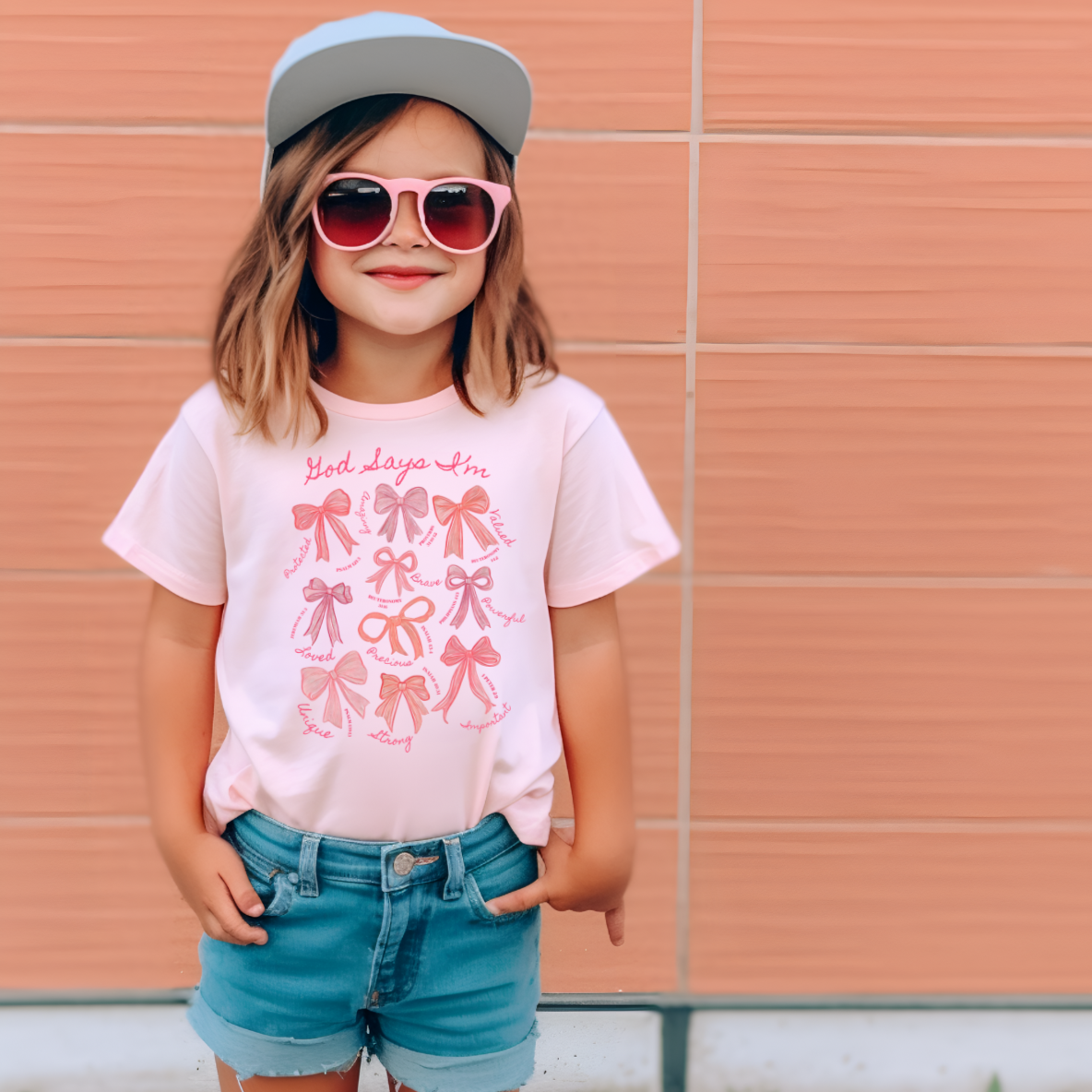 God Says I'm Coquette Bow Youth Faith Graphic Tee