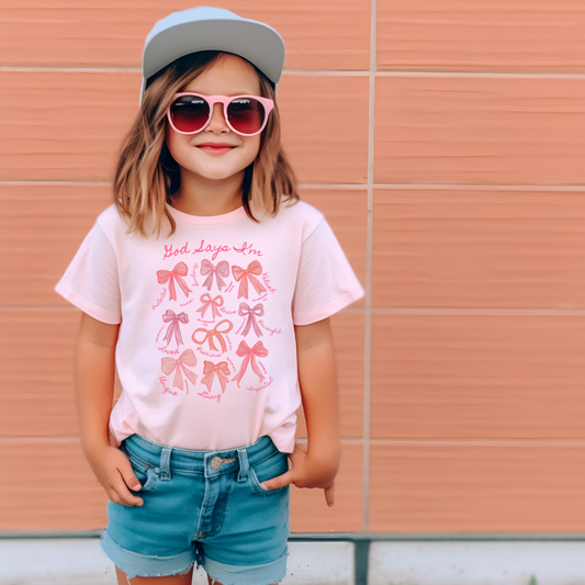 God Says I'm Coquette Bow Youth Faith Graphic Tee