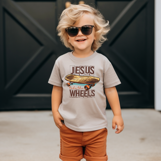 Jesus Take the Wheels Skateboard Youth Faith Graphic Tee