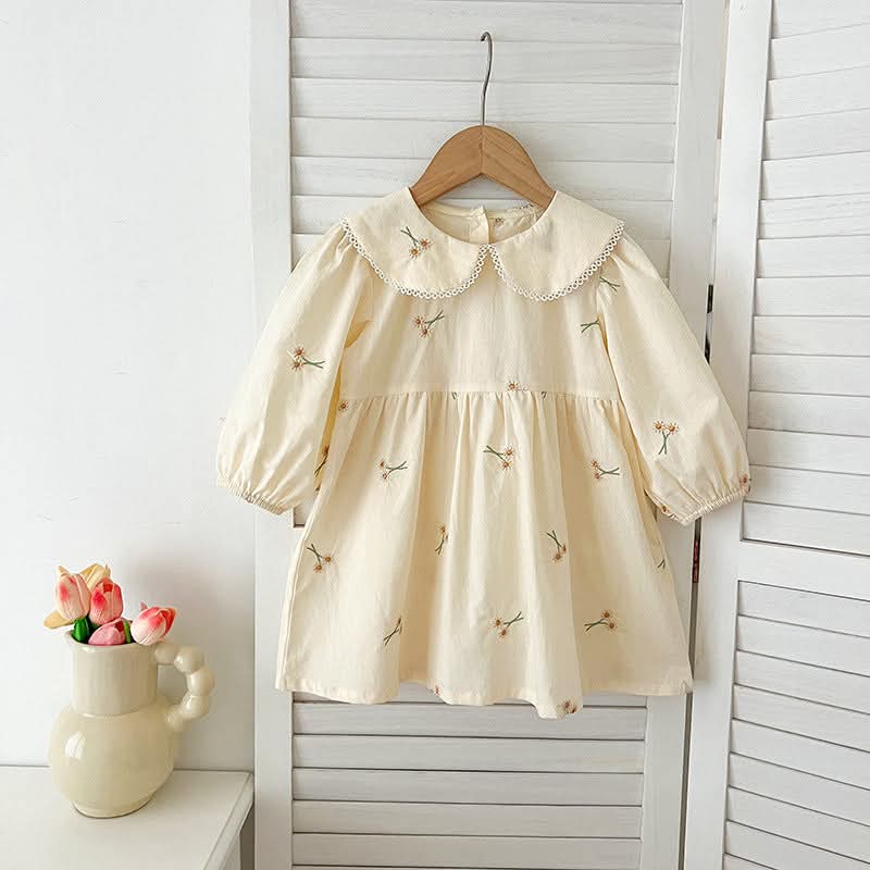 Long Sleeve Embroidered Daisies Dress