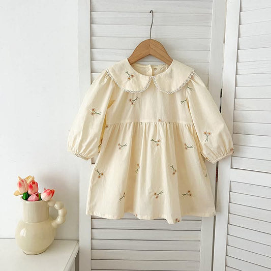 Long Sleeve Embroidered Daisies Dress