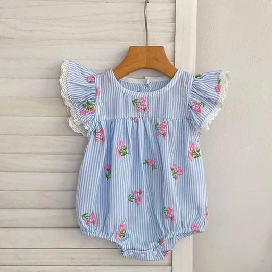 Seersucker Floral Ruffle Romper