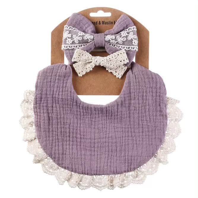 Purple Lace Bib/Bow Set