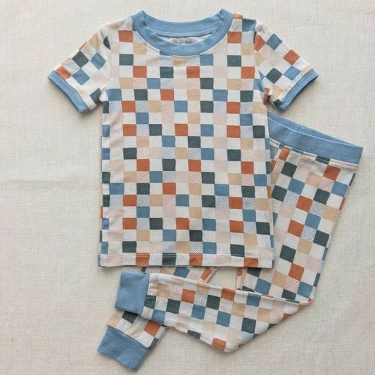Neutral Checkered Bamboo Two Piece Pajamas