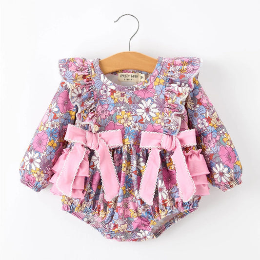 Vintage Floral Ruffle Bow Romper