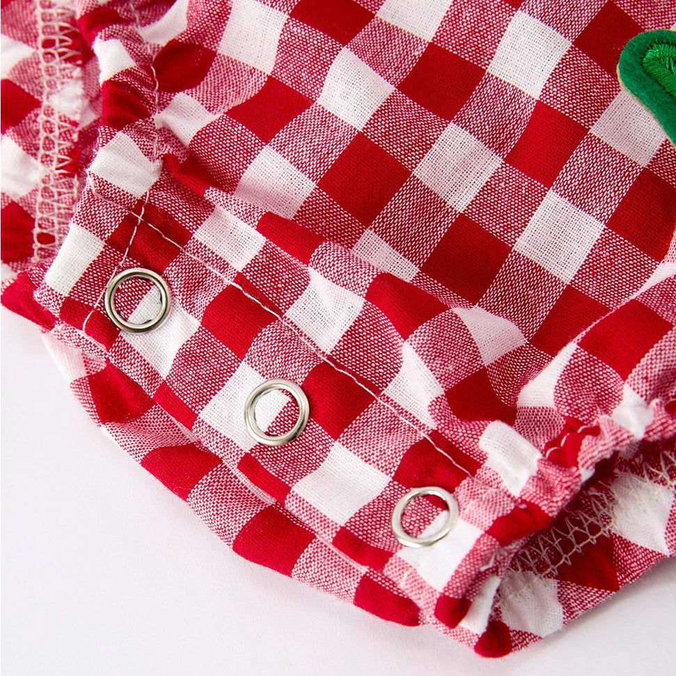 Christmas Tree Bow Plaid Romper