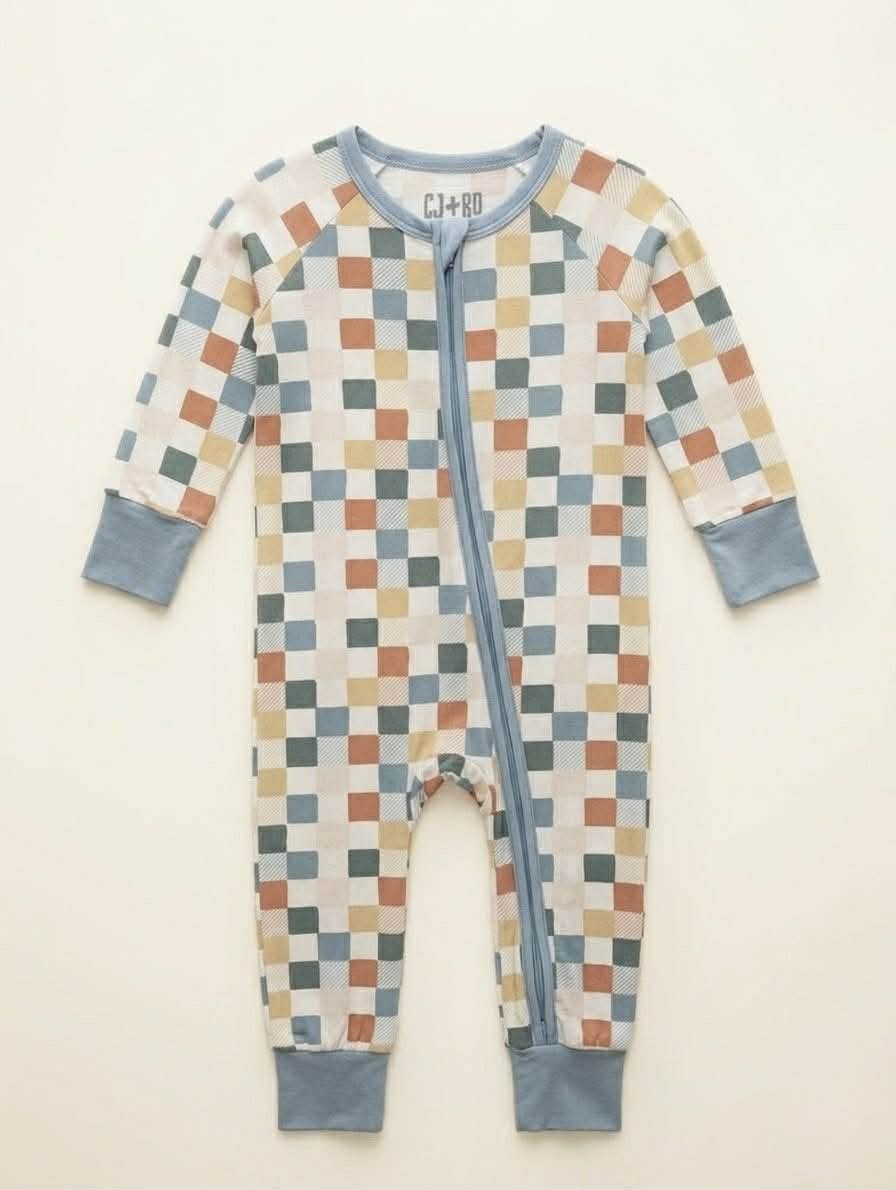 Neutral Checkered Bamboo Zippy Pajamas