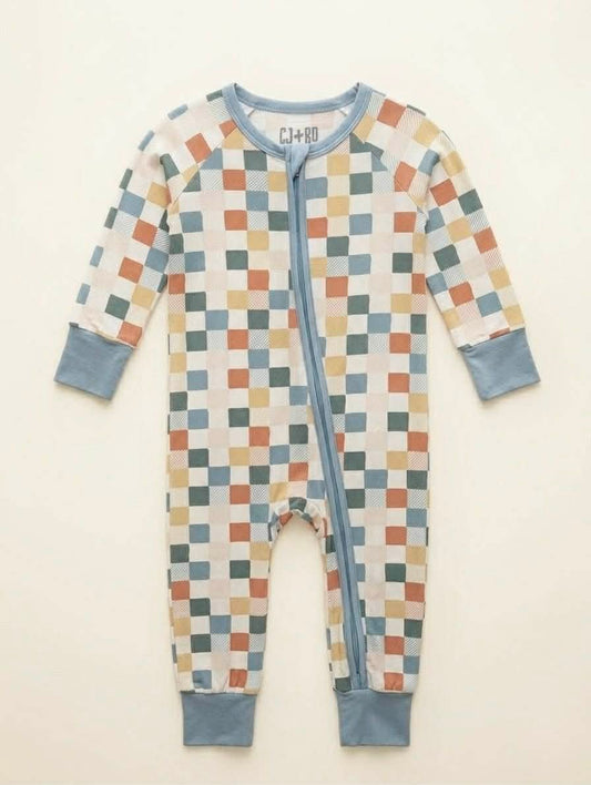 Neutral Checkered Bamboo Zippy Pajamas